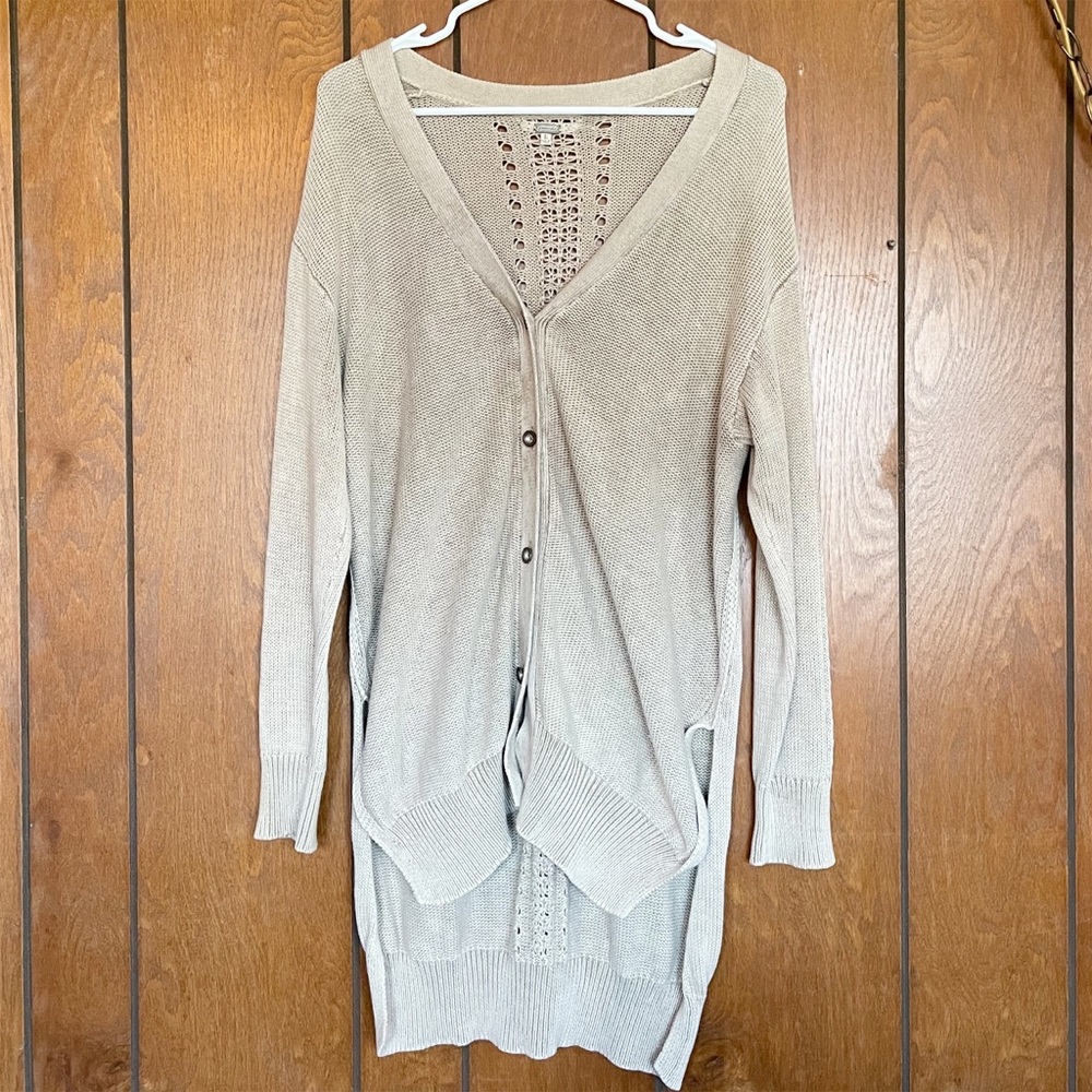 Gimmicks Cream Crochet Knit High Low Cardigan Sweater